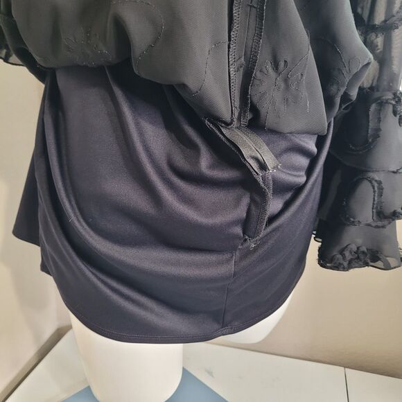 Madison Leigh size 10 dress lining sheer flower texture zip ruffle flare sleeve - Picture 6 of 12